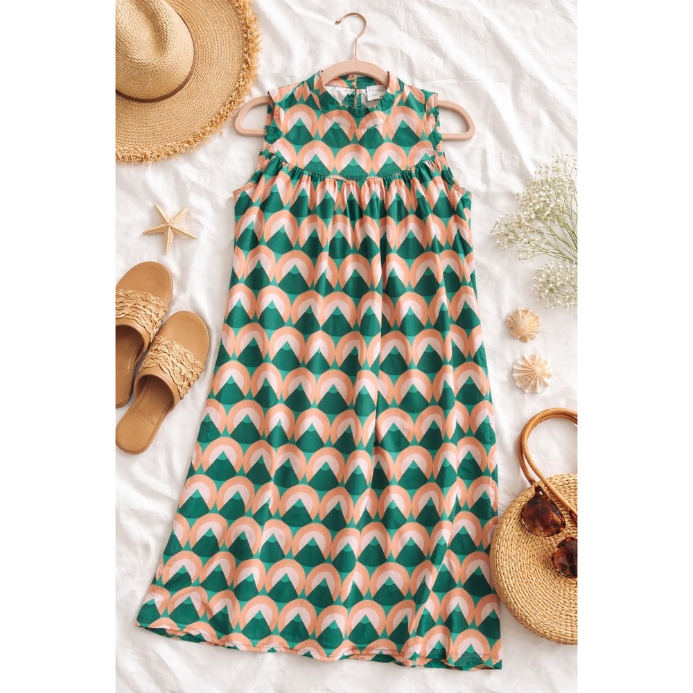 Anonyme Italy Cotton‎ Shift Dress S Geometric Mod Resort Coastal Chic